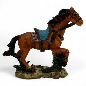 Vintage Hand-Painted Resin Horse Figurine With Saddle Decorative Collectible Uni